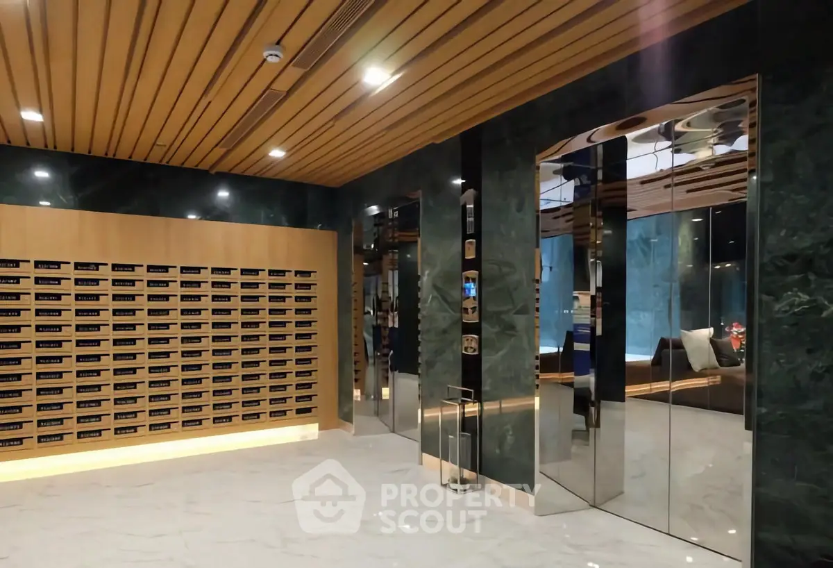 Luxurious modern building entrance with sleek design and polished finishes