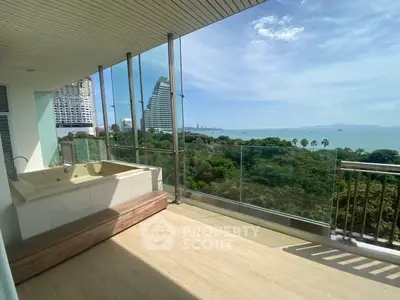 Luxurious balcony with stunning ocean view and built-in jacuzzi