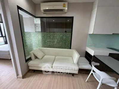 Modern apartment interior with cozy living area and stylish kitchen