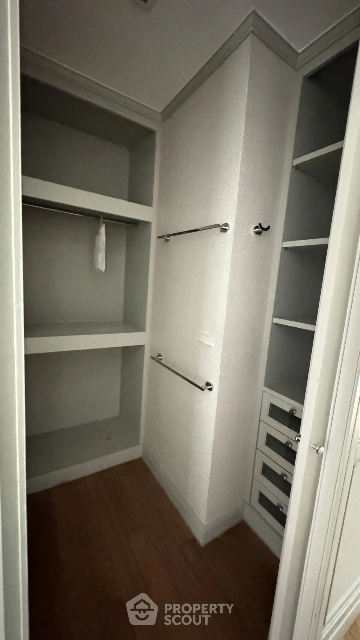 Spacious walk-in closet with ample shelving and hanging space