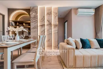 Luxurious modern living room with elegant dining area and stylish decor