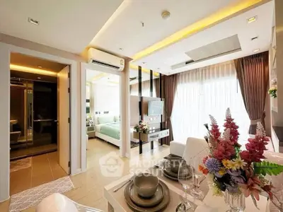 Luxurious open-plan living room with elegant dining area and modern decor
