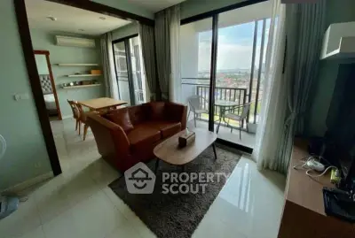 Modern living room with balcony view in stylish apartment