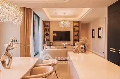 Luxurious modern living room with elegant lighting and open layout