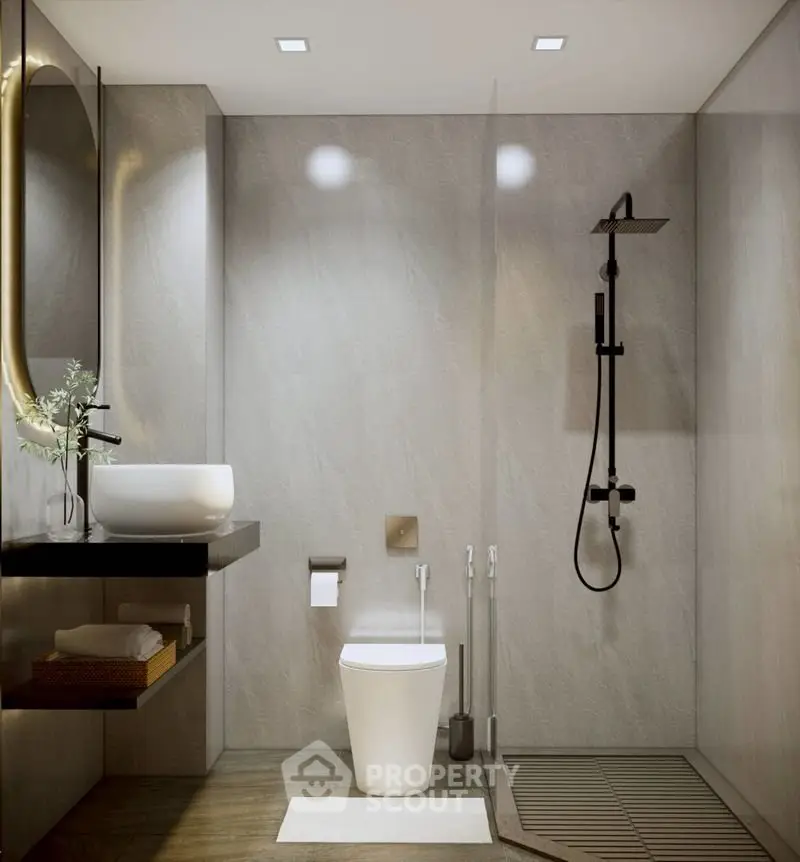 Luxurious modern bathroom with sleek fixtures and elegant design