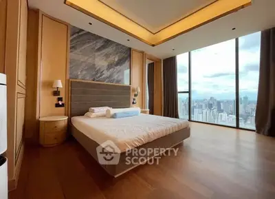 Luxurious bedroom with stunning city view and modern design