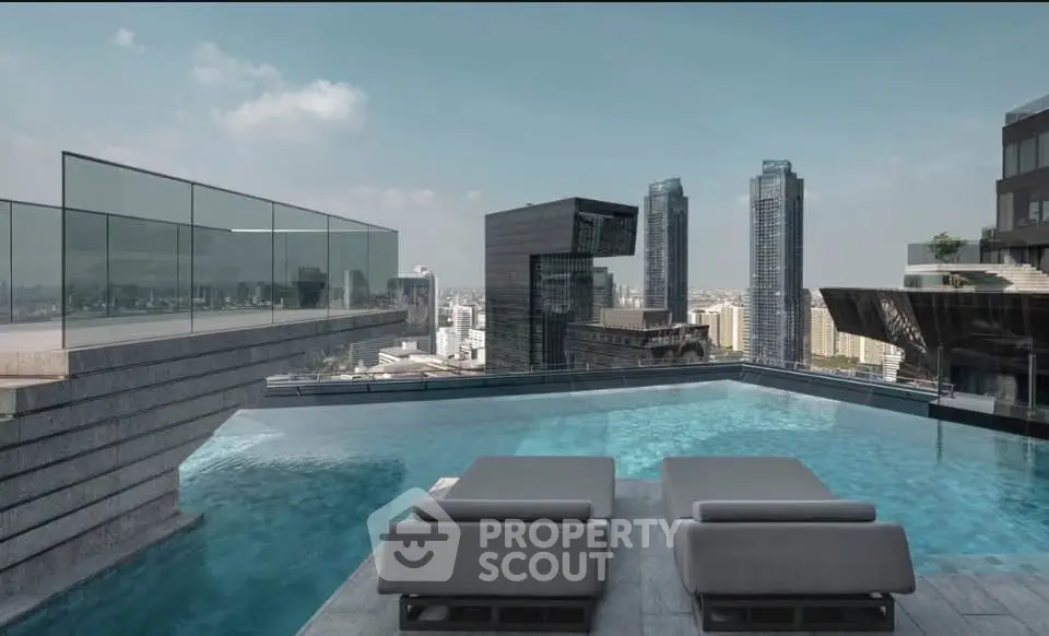 Luxurious rooftop pool with stunning city skyline views and modern architecture.