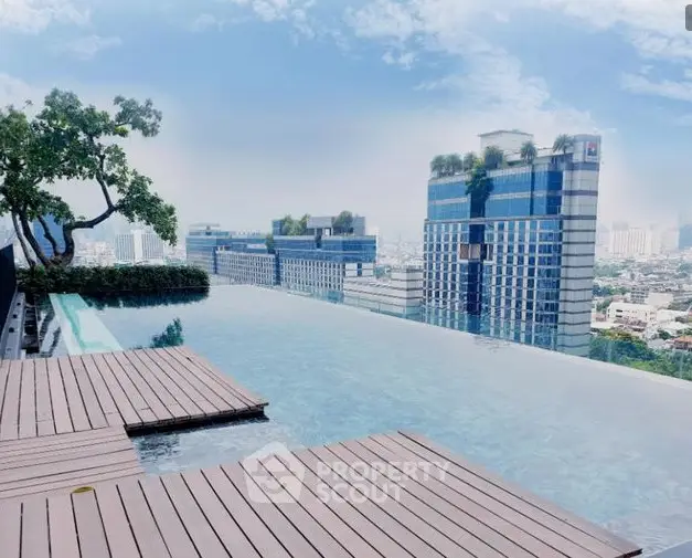 Luxurious rooftop infinity pool with stunning city skyline view
