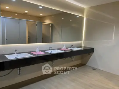 Modern public bathroom with sleek sinks and large mirrors