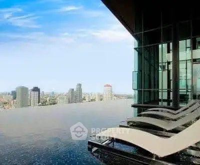 Luxurious rooftop infinity pool with stunning city skyline view