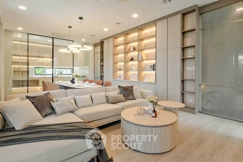 Luxurious modern living room with elegant decor and spacious seating area