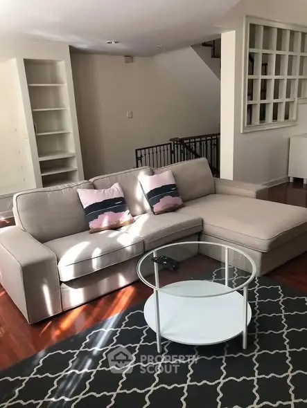 Spacious living room with modern sofa and stylish decor
