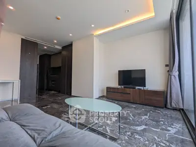 Modern living room with sleek design and marble flooring