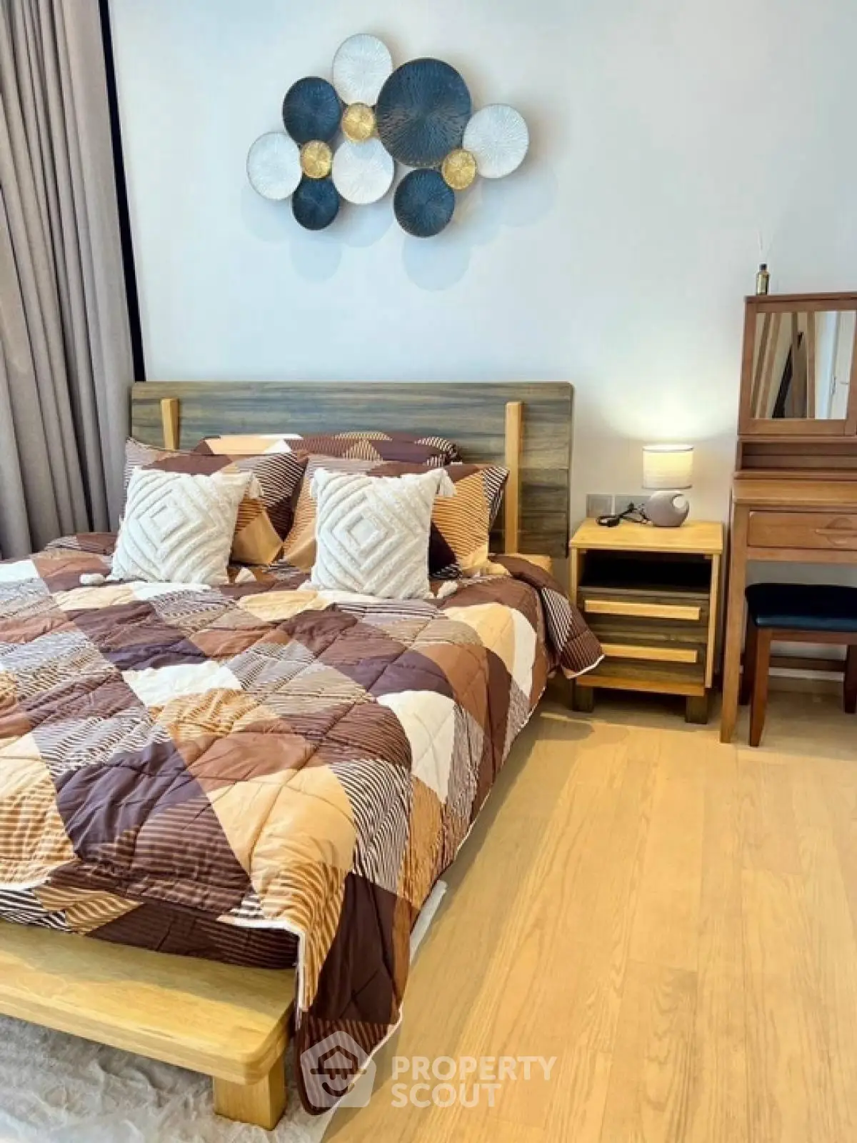 Stylish bedroom with modern decor and cozy ambiance