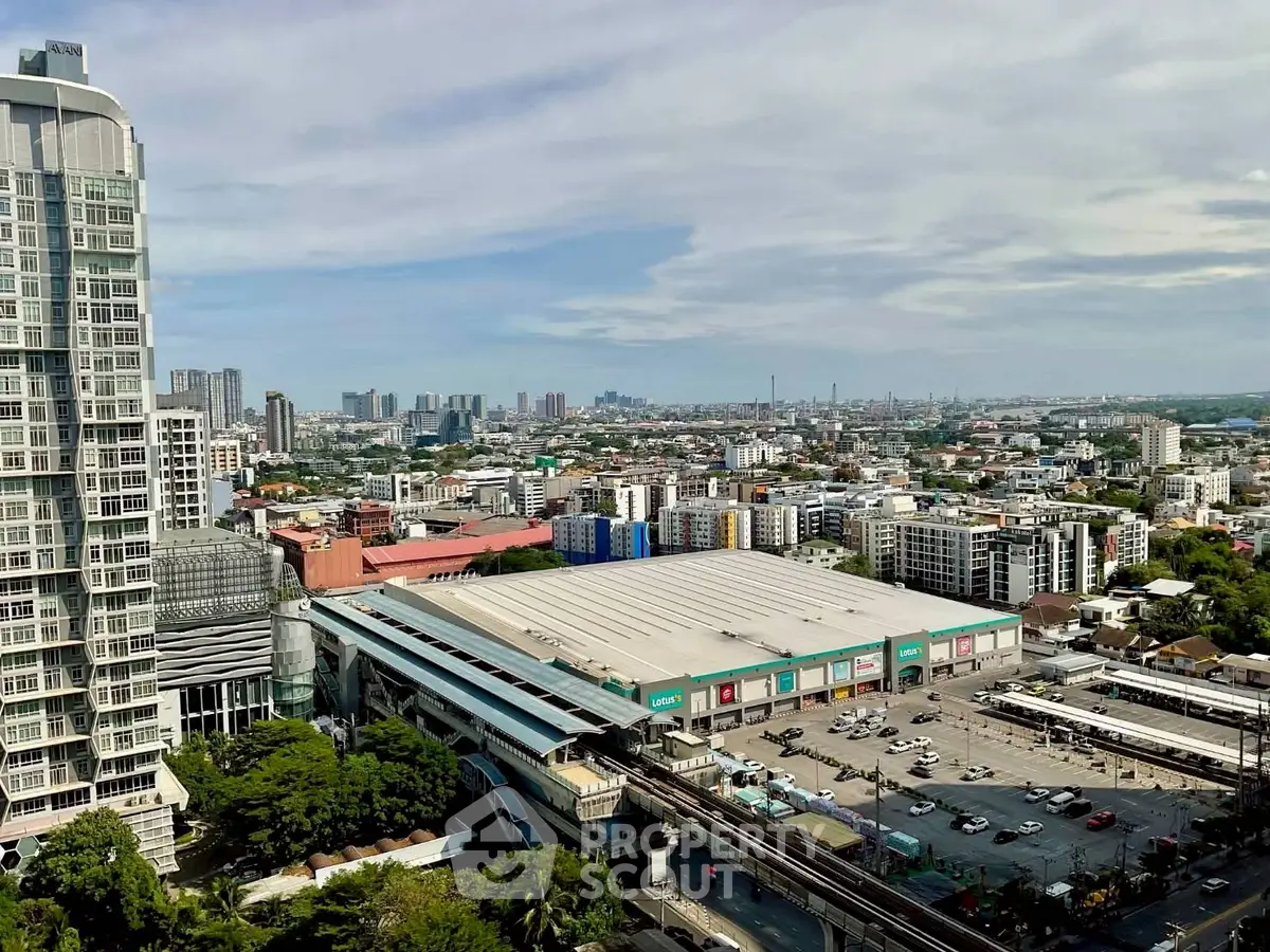 Stunning cityscape view from high-rise building showcasing urban skyline and bustling city life.