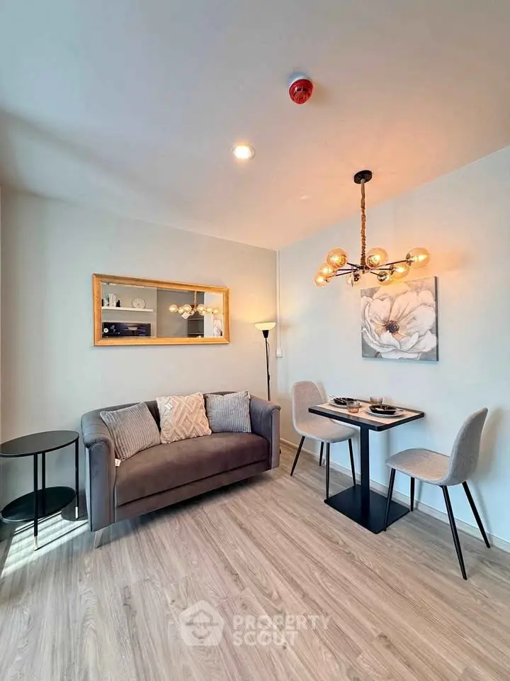 Chic modern living room with elegant dining area and stylish decor
