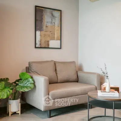 Cozy living room with modern sofa and stylish decor