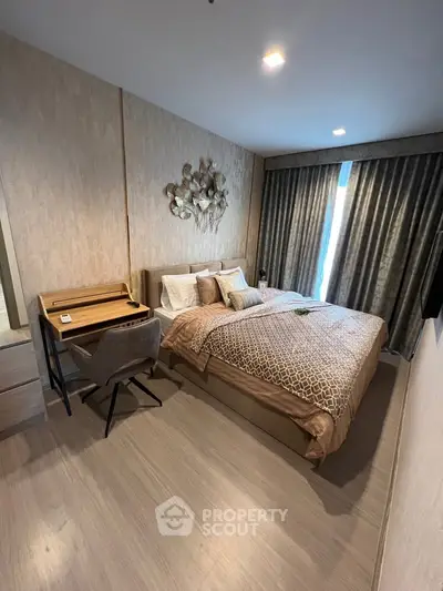Modern bedroom with stylish decor and cozy ambiance