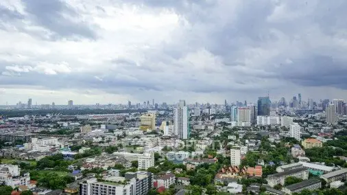 Stunning cityscape view showcasing urban skyline and lush greenery.