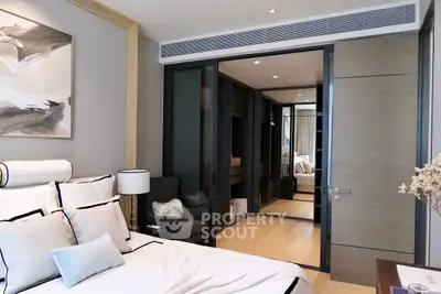 Luxurious modern bedroom with elegant decor and spacious walk-in closet