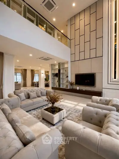 Luxurious modern living room with high ceilings and elegant decor