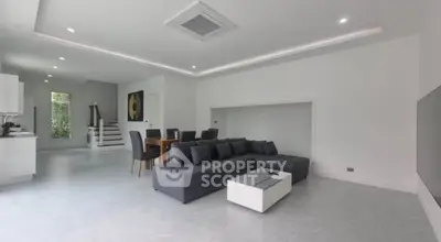 Spacious modern living room with sleek furniture and open layout, perfect for contemporary living.