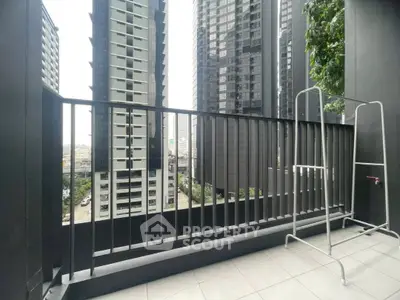 Modern balcony with cityscape view in high-rise building
