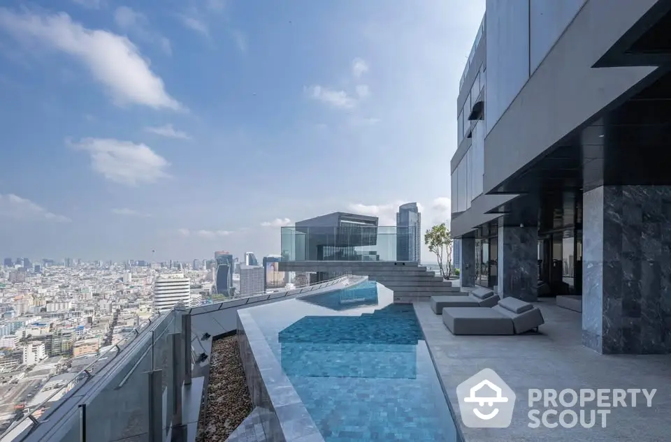 Luxurious rooftop pool with stunning city skyline view