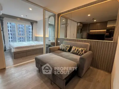 Modern apartment interior with cozy living room and stylish bedroom