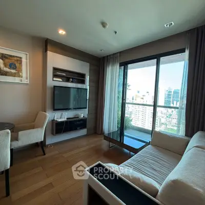 Modern living room with city view and elegant decor
