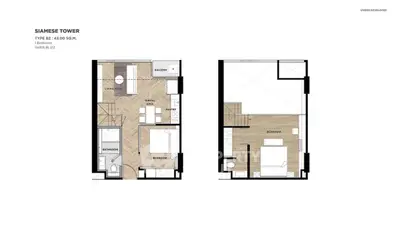 Modern duplex apartment floor plan with one bedroom and balcony in Siamese Tower.