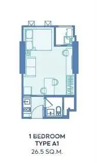 Compact 1-bedroom apartment floor plan with efficient layout, ideal for urban living.