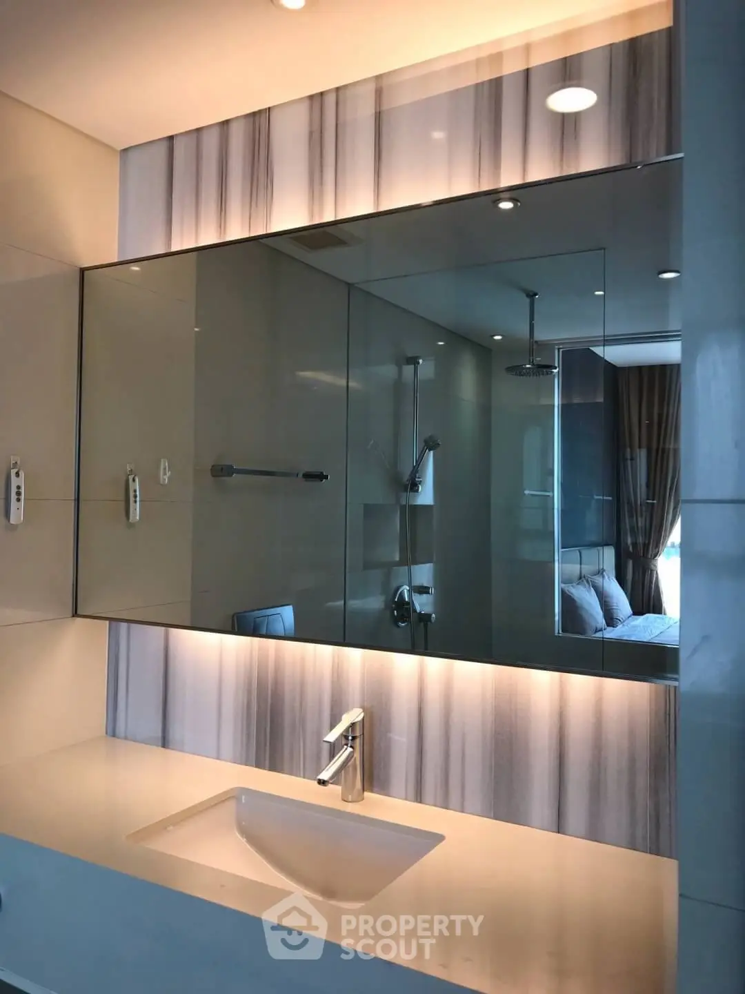 Luxurious bathroom with modern fixtures and elegant lighting