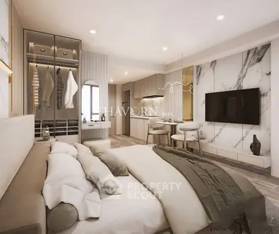 Luxurious modern bedroom with open layout and stylish decor