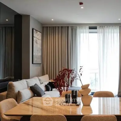 Modern living room with elegant decor and large windows