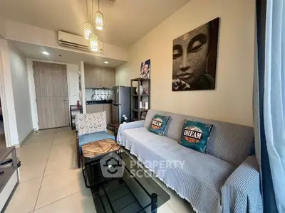 Modern living room with stylish decor and cozy seating area