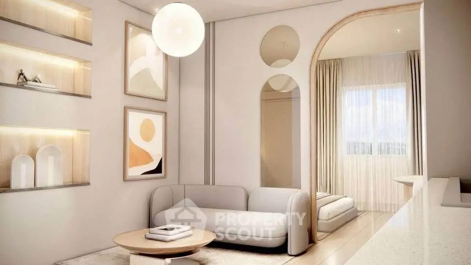 Modern living room with elegant decor and cozy seating area