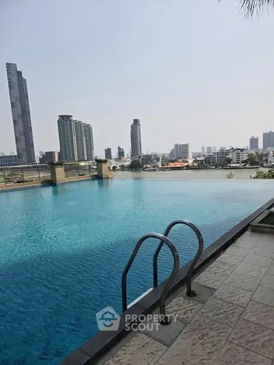 Luxurious rooftop pool with stunning city skyline view, perfect for relaxation and leisure in urban living.