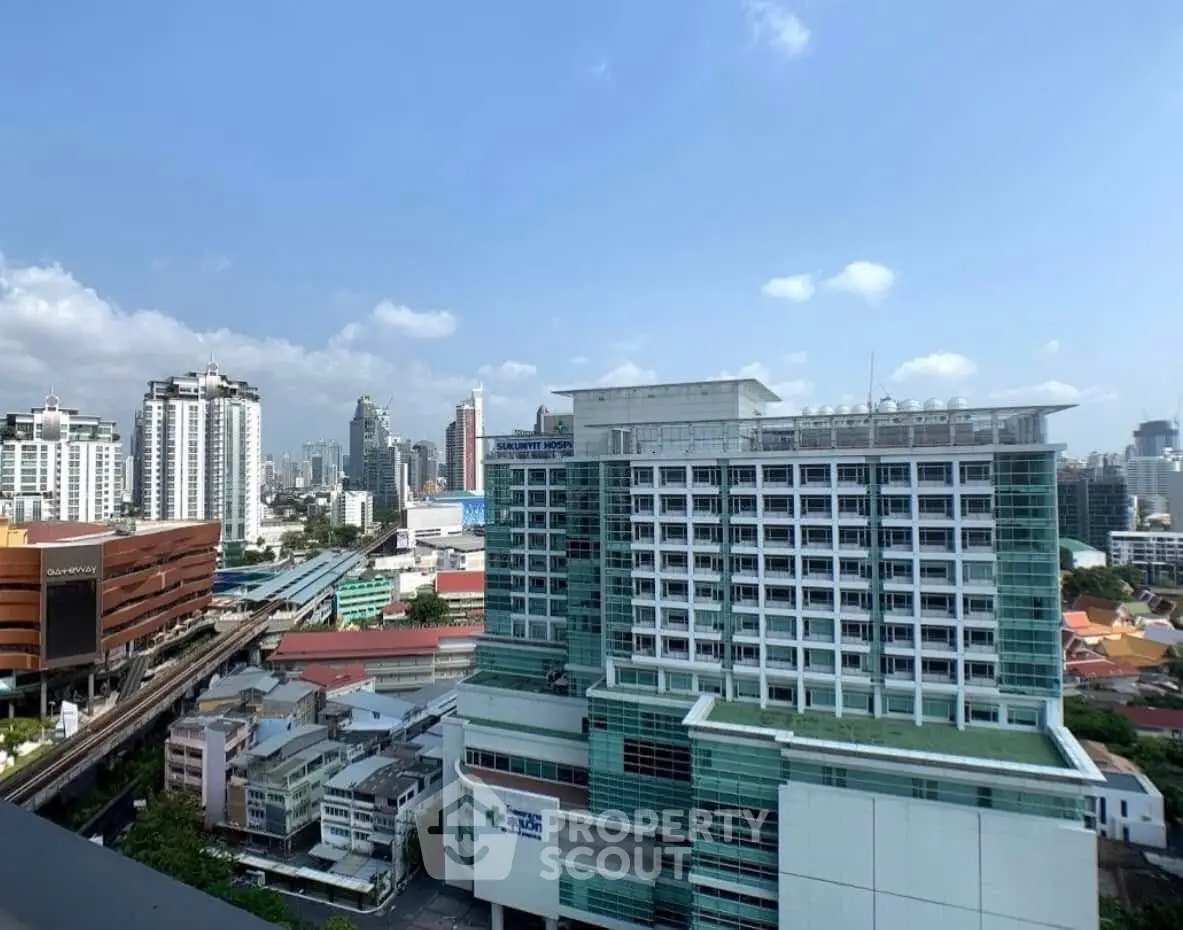 Stunning cityscape view from a high-rise building showcasing urban architecture and skyline.