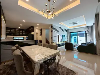 Luxurious modern living room with elegant dining area and stylish decor