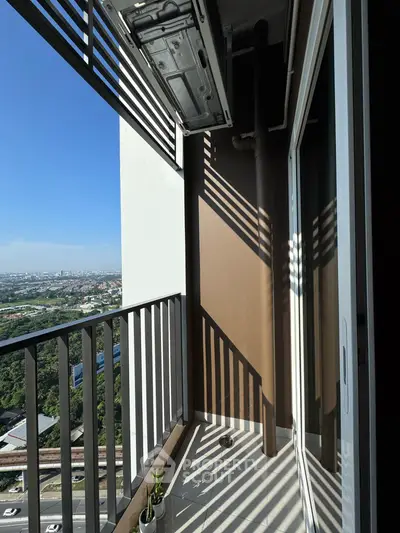 Modern balcony with stunning city view and sleek design