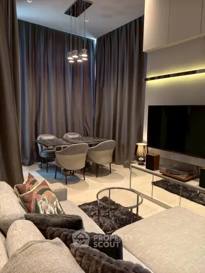 Luxurious modern living room with elegant dining area and stylish decor