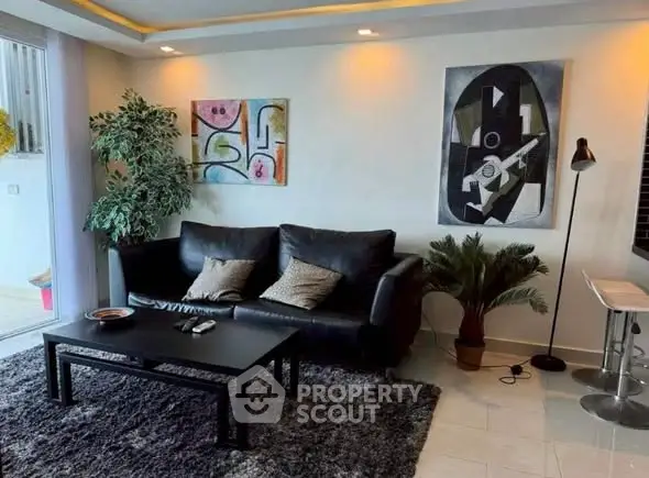 Modern living room with stylish decor and cozy seating area