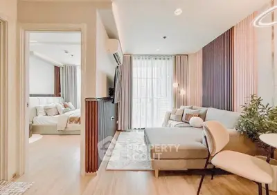 Modern living room with stylish decor and cozy seating area