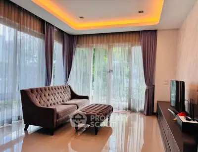 Elegant living room with modern sofa and ambient lighting