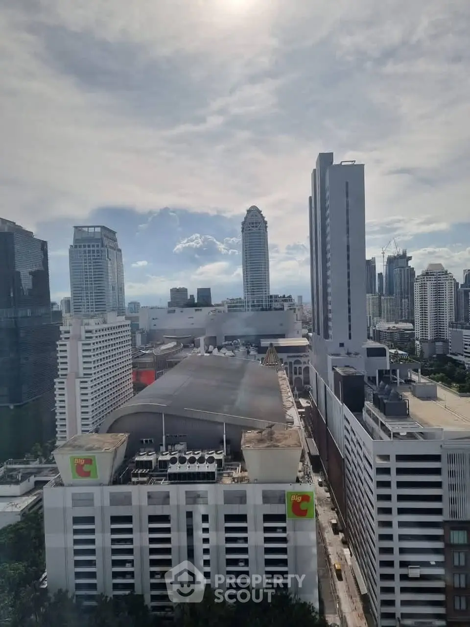 Stunning cityscape view from high-rise building with modern architecture and clear skies.