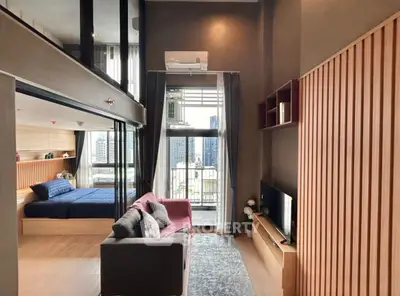 Modern loft apartment with mezzanine bedroom and city view balcony
