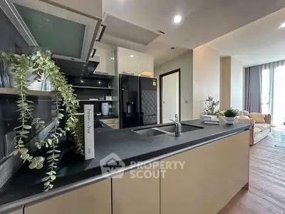 Modern kitchen with sleek design and open layout in stylish apartment