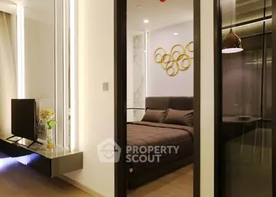 Luxurious modern bedroom with elegant decor and ambient lighting