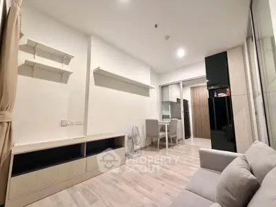 Modern living room with sleek furniture and open layout in a stylish apartment